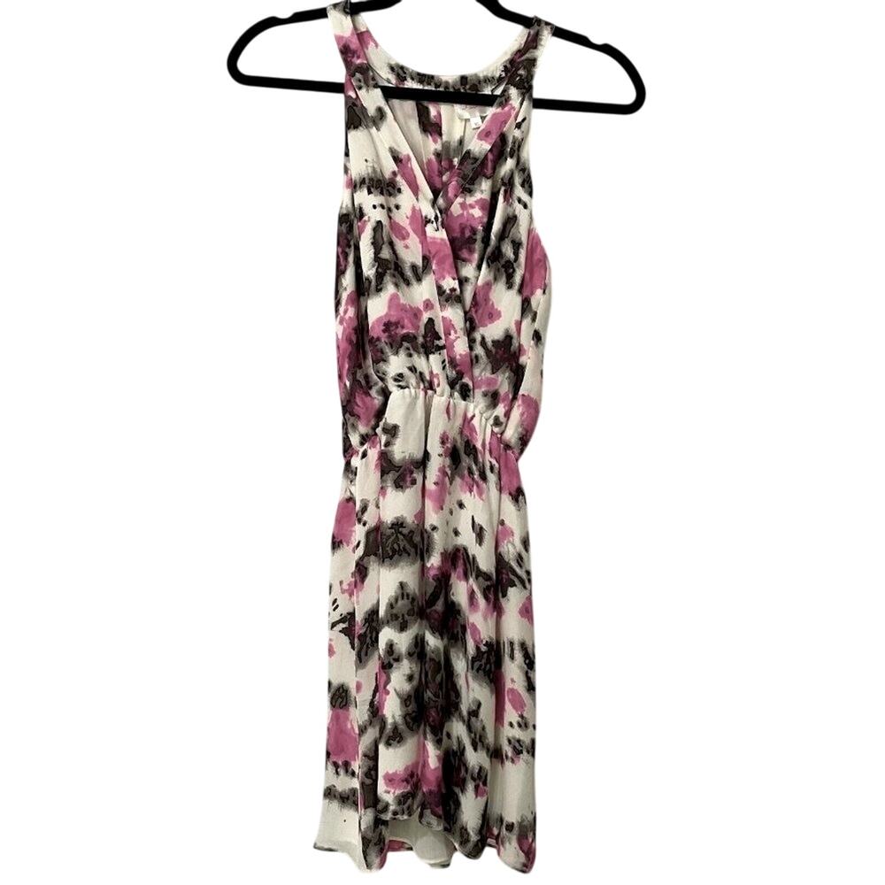 Parker Silk White Pink Abstract Print Mini Dress Womens XS Sleeveless Casual